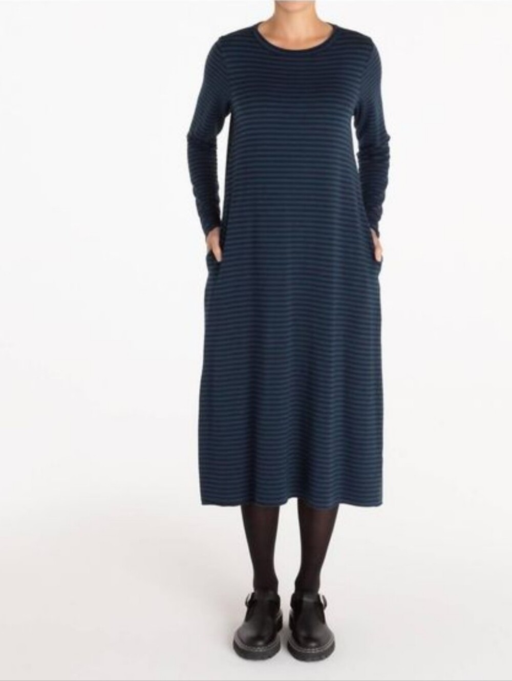 Cut Loose Striped Long-Sleeve Maxi Dress Lagenlook Soft Minimalist Sz S